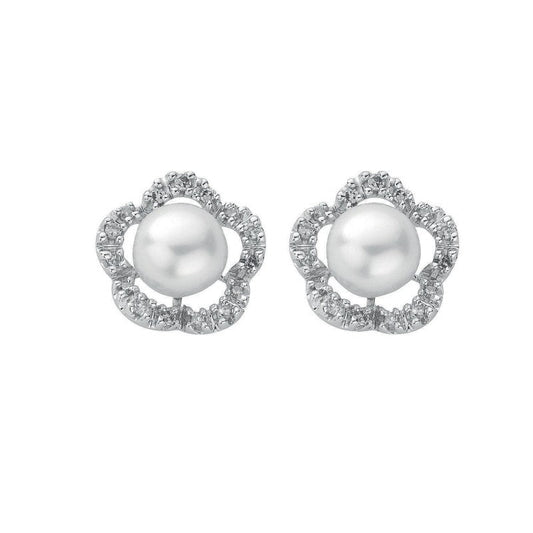 9k White Gold 0.17ct Diamond & Pearl Stud Earrings