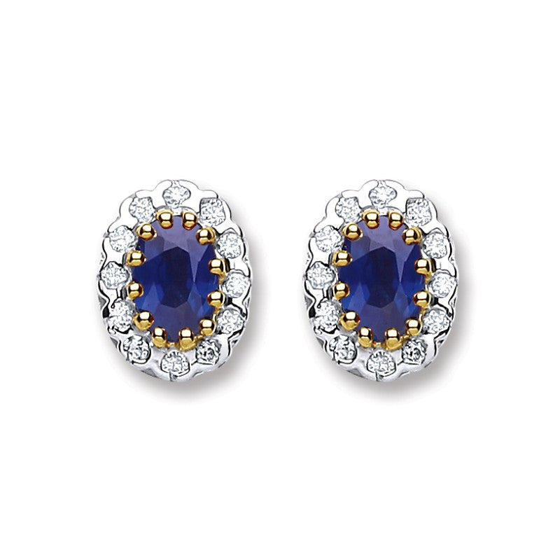 9k Yellow Gold 0.20ct Diamond & 0.90ct Sapphire Stud Earrings