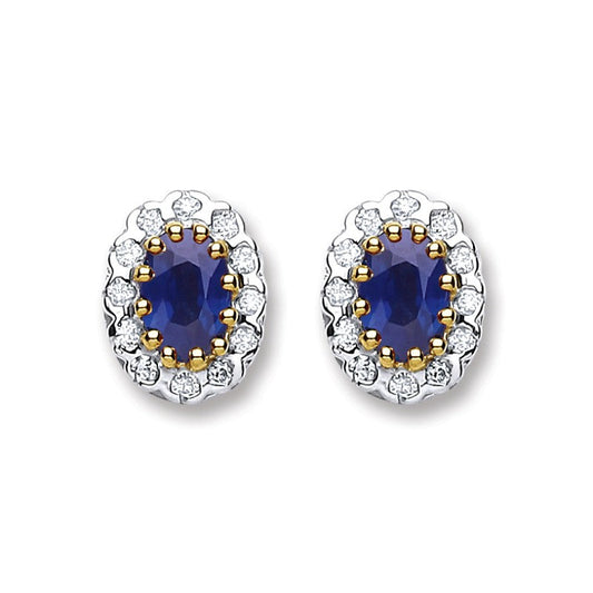 9k Yellow Gold 0.20ct Diamond & 0.90ct Sapphire Stud Earrings