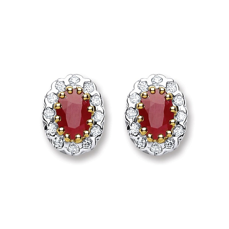 9k Yellow Gold 0.20ct Diamond & 1.20ct Ruby Stud Earrings