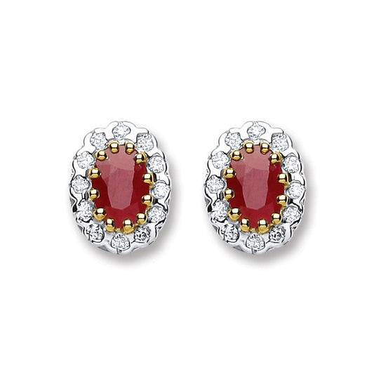 9k Yellow Gold 0.20ct Diamond & 1.20ct Ruby Stud Earrings