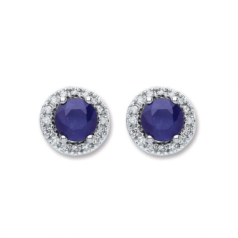 9k White Gold 0.15ct diamond 1.2ct 5mm Round Sapphire Stud Earrings