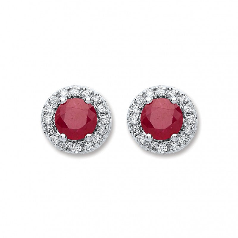 9k White Gold 0.15ct Diamond 0.9k 5mm Round Ruby Stud Earrings