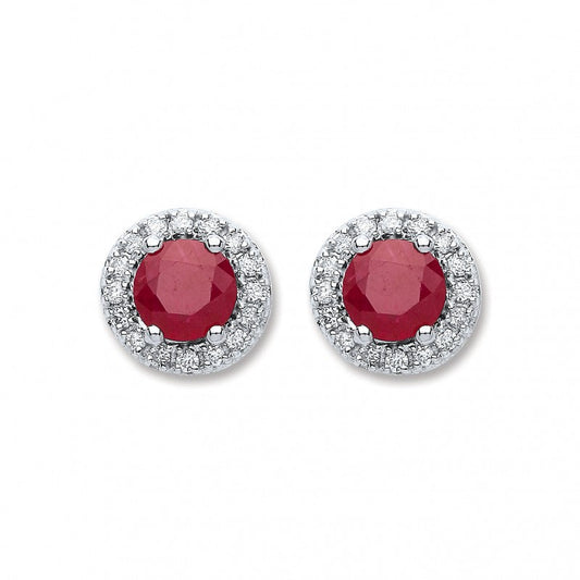 9k White Gold 0.15ct Diamond 0.9k 5mm Round Ruby Stud Earrings