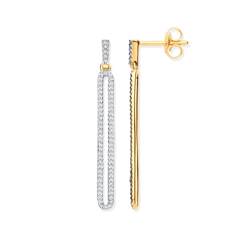 9k Yellow Gold Long Loop Drop 0.25ct Diamond Earrings