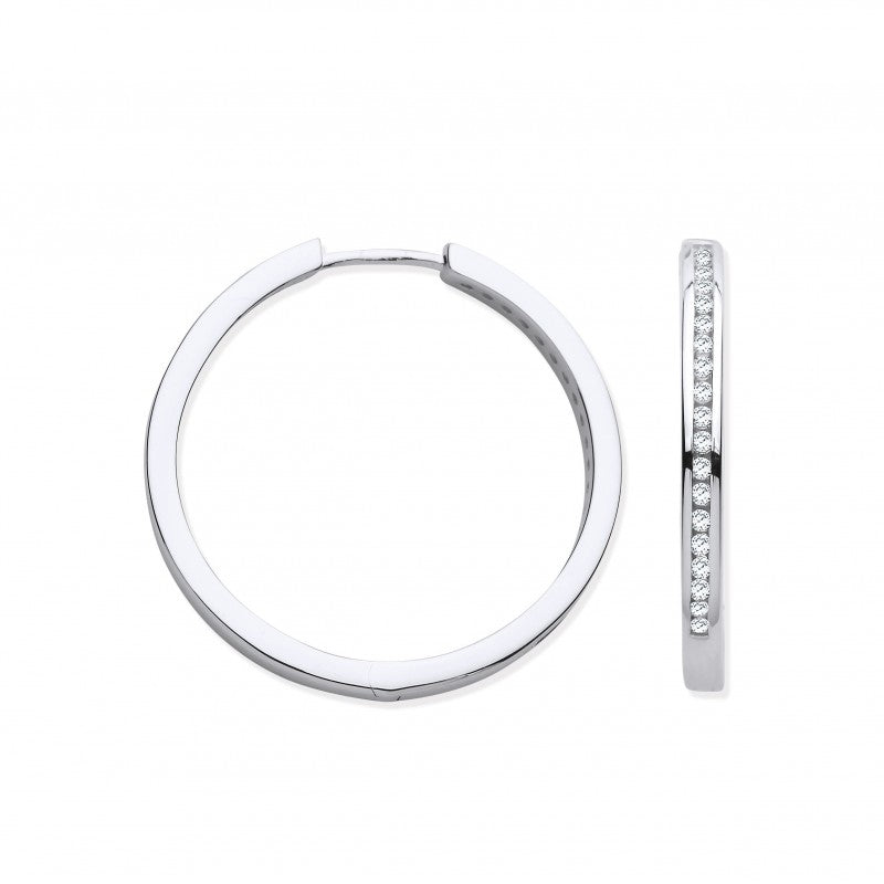 9k White Gold Channel Set 0.27ct diamond s Hoops