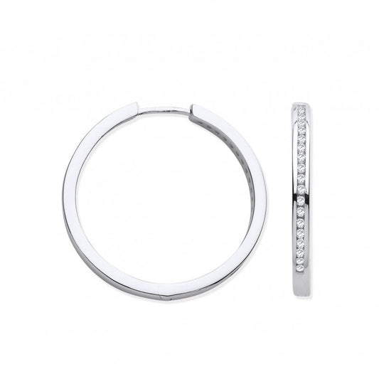 9k White Gold Channel Set 0.27ct diamond s Hoops