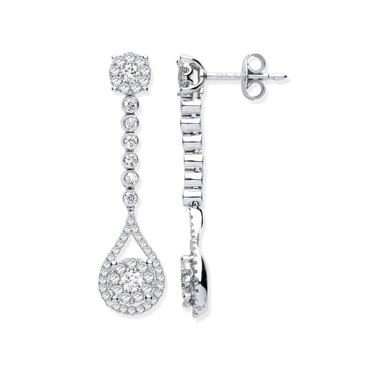 18k White Gold 1.00ct Diamond Pear Shape Design Drop Earring.