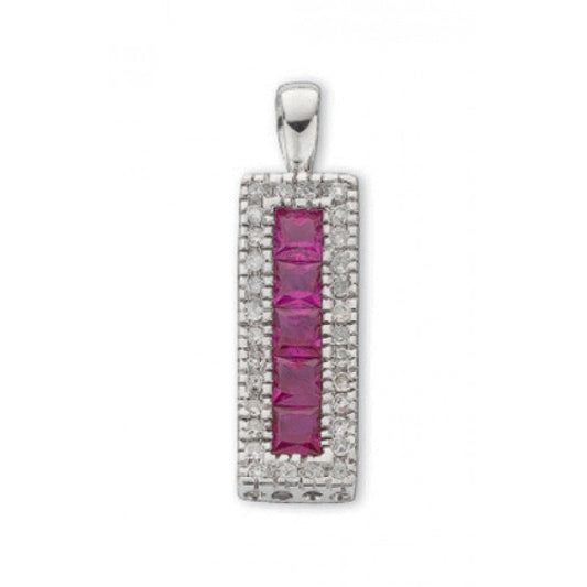 9k White Gold 0.16ct Diamond & 0.70ct Ruby Drop Pendant