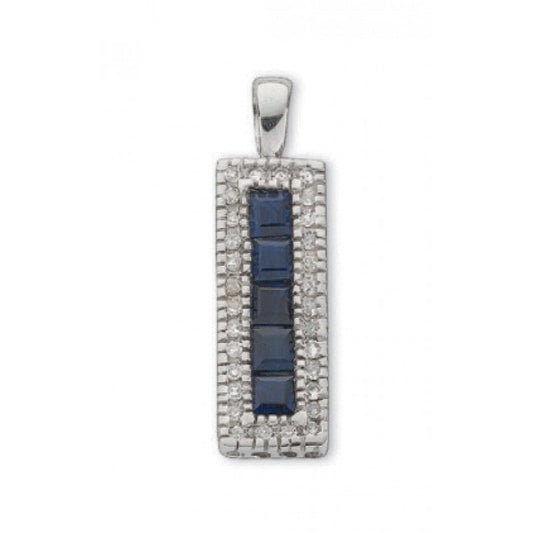9k White Gold 0.16ct Diamond & 0.70ct Blue Sapphire Drop Pendant