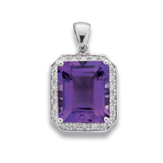 9k White Gold 0.19k Diamond & 5.11ct Amethyst Pendant