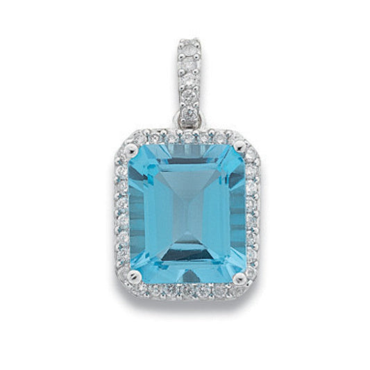 9k White Gold 0.38ct Diamond & 7.50ct Blue Topaz Pendant
