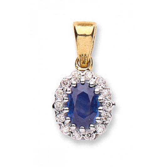 9k Yellow Gold 0.12ct Diamond & 0.80ct Sapphire Pendant