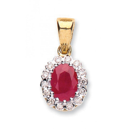 9k Yellow Gold 0.12ct Diamond & 0.90ct Ruby Pendant