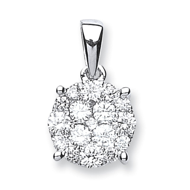18k White Gold 0.75ct Diamond Cluster Pendant