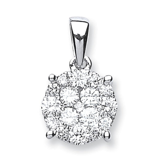 18k White Gold 0.75ct Diamond Cluster Pendant