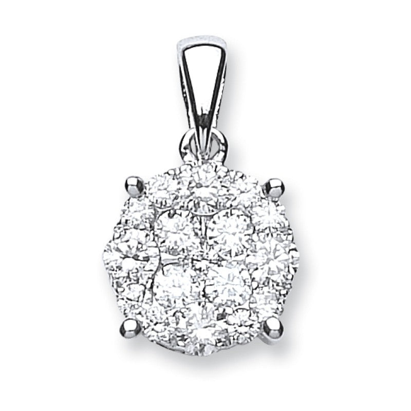 18k White Gold 1.00ct Diamond Cluster Pendant