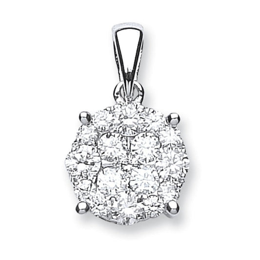 18k White Gold 1.00ct Diamond Cluster Pendant