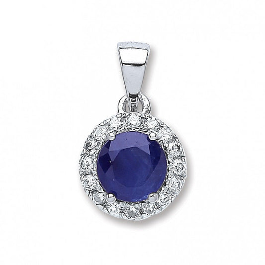9k White Gold 0.15ct Diamond, 0.6ct 5mm Round Sapphire Pendant