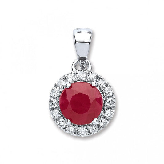 9k White Gold 0.15ct Diamond, 0.80ct 5mm Round Ruby Pendant