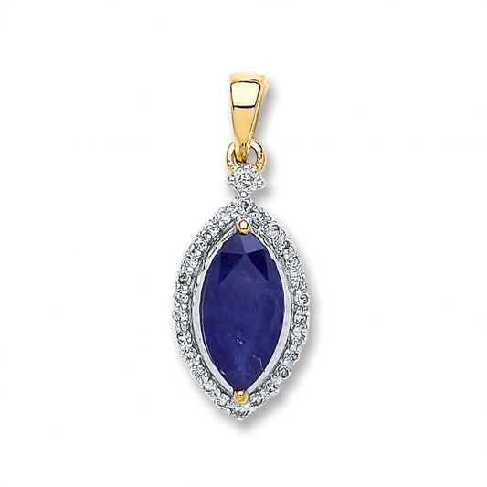 9k Yellow Gold 0.10ct Diamond, 1.00ct Marquise Sapphire Pendant