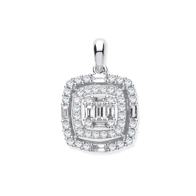 9k White Gold 0.59k Cushion Shaped Diamond Pendant