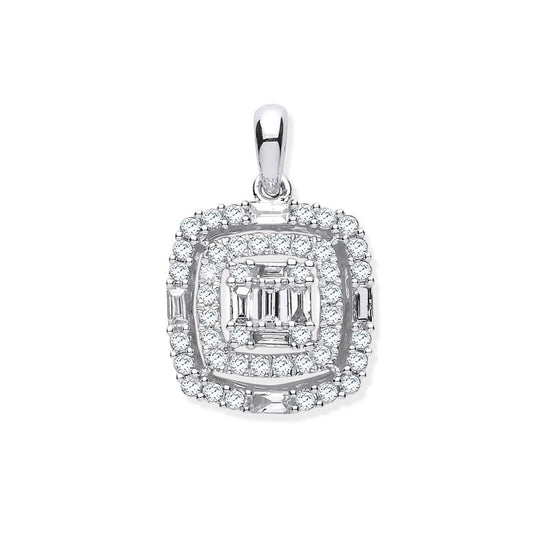 9k White Gold 0.59k Cushion Shaped Diamond Pendant