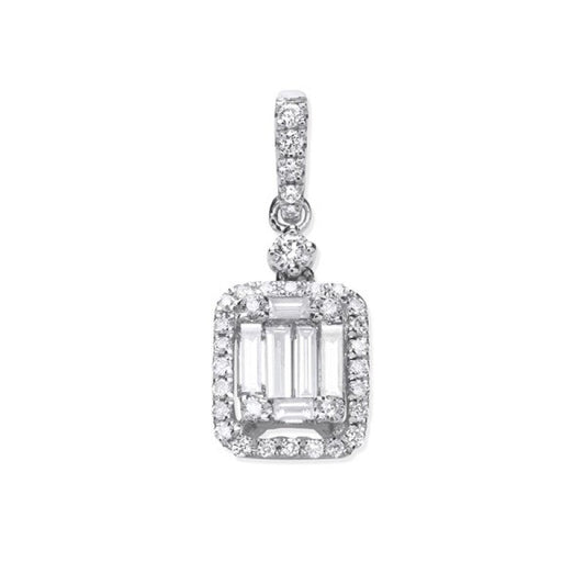 18k White Gold 0.40ct Baguette & Brilliant Cut Diamond Rectangle Halo Pendant