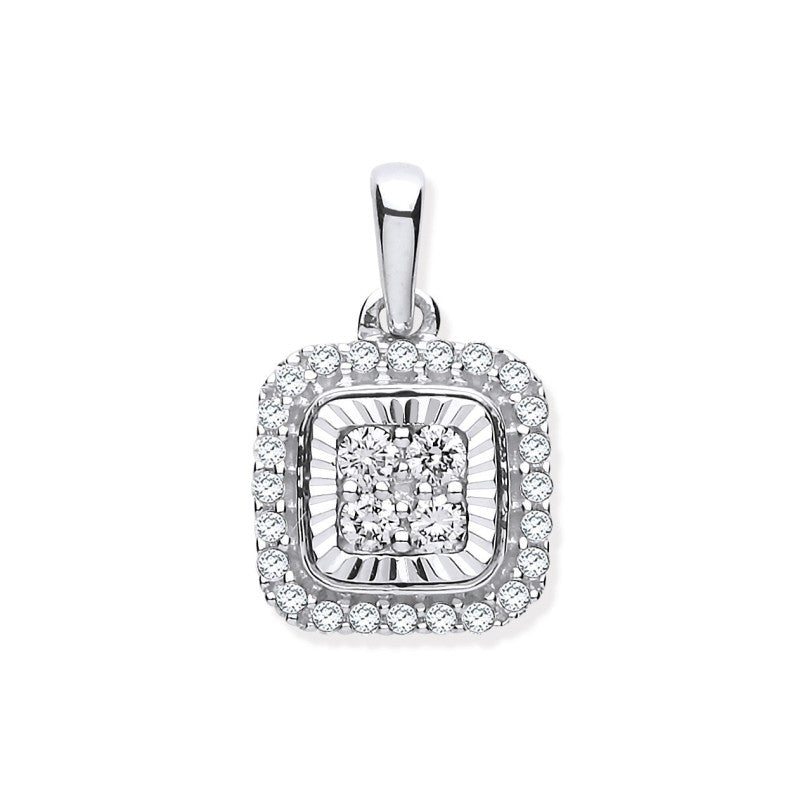 9k White Gold D/C Bezel Square 0.25ct Diamond Pendant