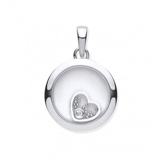 9k White Gold 0.01ct Diamond Floating Heart in Circle Pendant