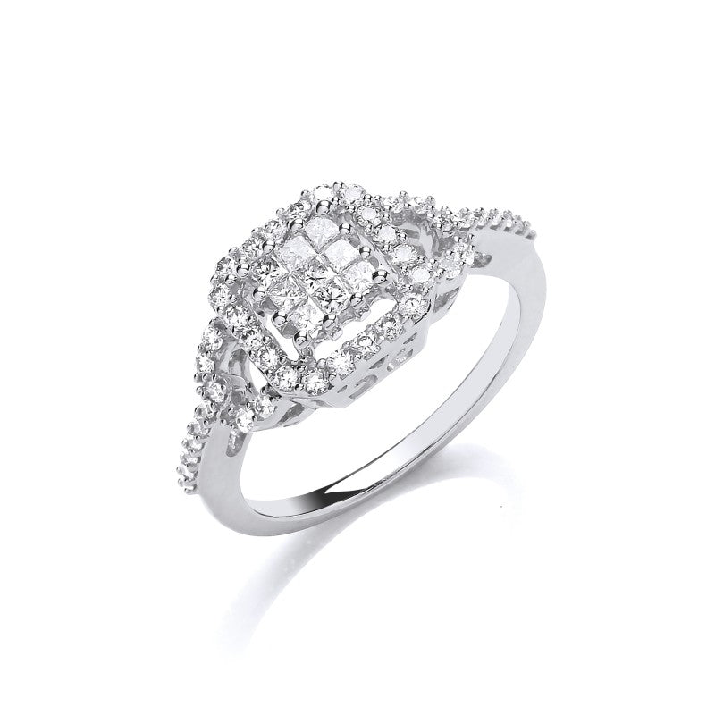 18k White Gold 0.50ct Square Halo Ring