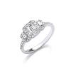 18k White Gold Emerald Cut 0.75ct Halo Styletrilogy Ring