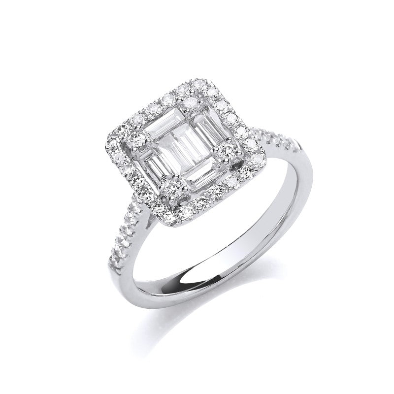 18k White Gold 1.00ct Square Halo Style Ring