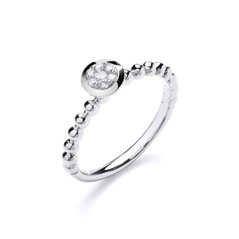 9k White Gold 0.10ct Fancy Beaded Shank Ring