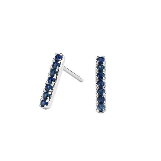 Blue Sapphire Bar Stud Earrings