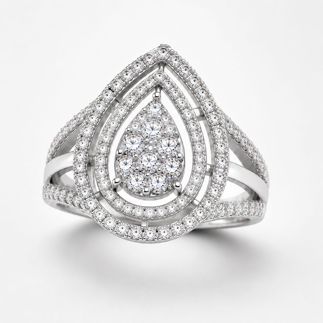 9K White Gold – 1ct Lab-Grown Diamond Teardrop Halo Ring