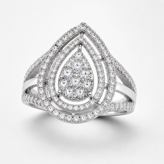 9K White Gold – 1ct Lab-Grown Diamond Teardrop Halo Ring