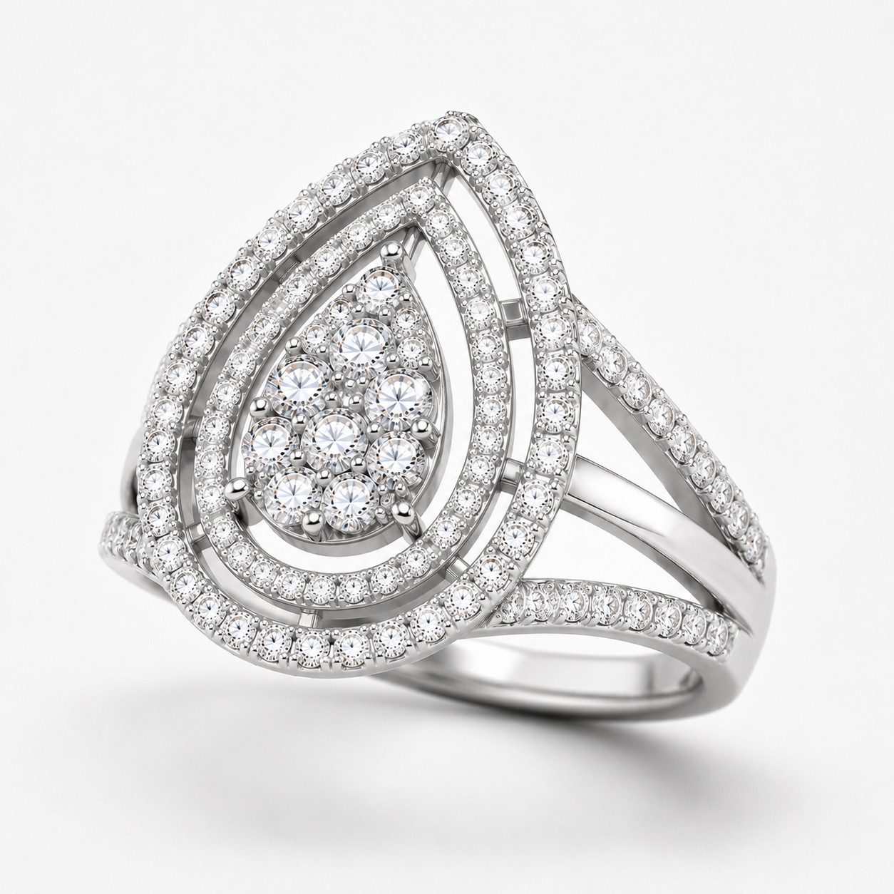 9K White Gold – 1ct Lab-Grown Diamond Teardrop Halo Ring