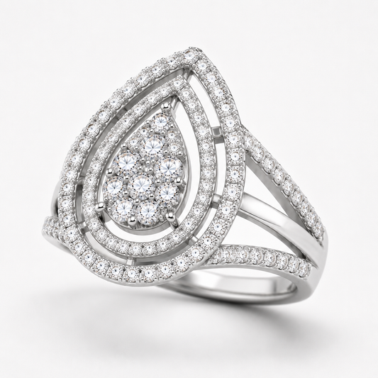 9K White Gold – 1ct Lab-Grown Diamond Teardrop Halo Ring